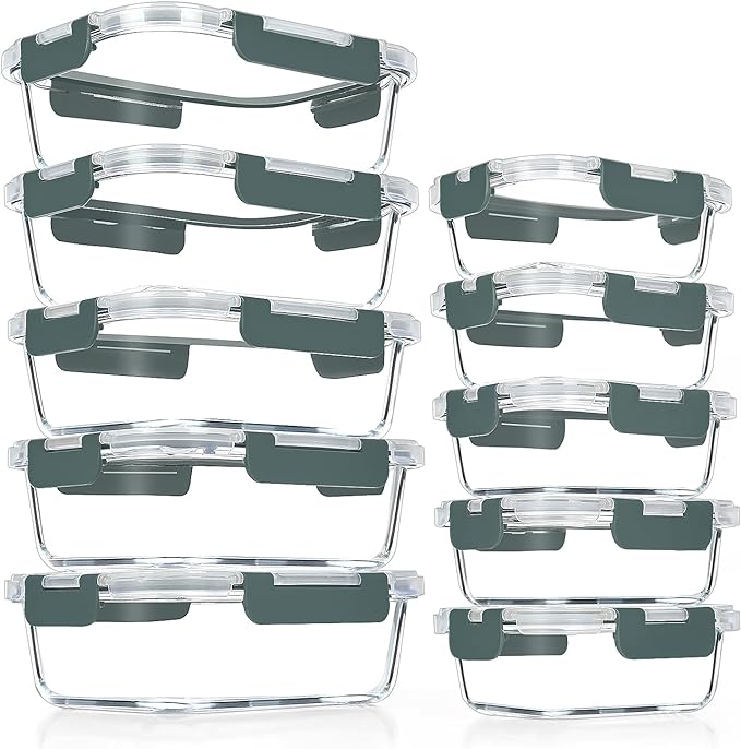 VERONES 10 pack glass meal prep containers